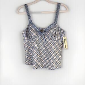 No Boundaries Medium Woven Top Cami Blue Combo Lace Bow Shirt Tank Boho Hippie